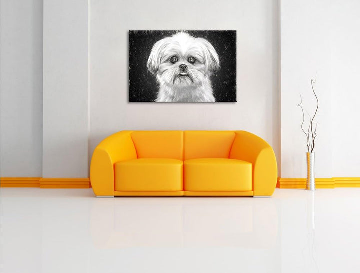 Pixxprint lustiger Kleiner Hund Kunst als Leinwandbild/Grösse: 100x70 / Wandbild/Kunstdruck/fertig b