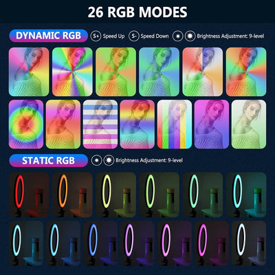 Neewer 10-Zoll-RGB-Ringlicht mit Stativ und 2 Handyhalterungen, dimmbares Selfie-Ringlicht mit Fernb