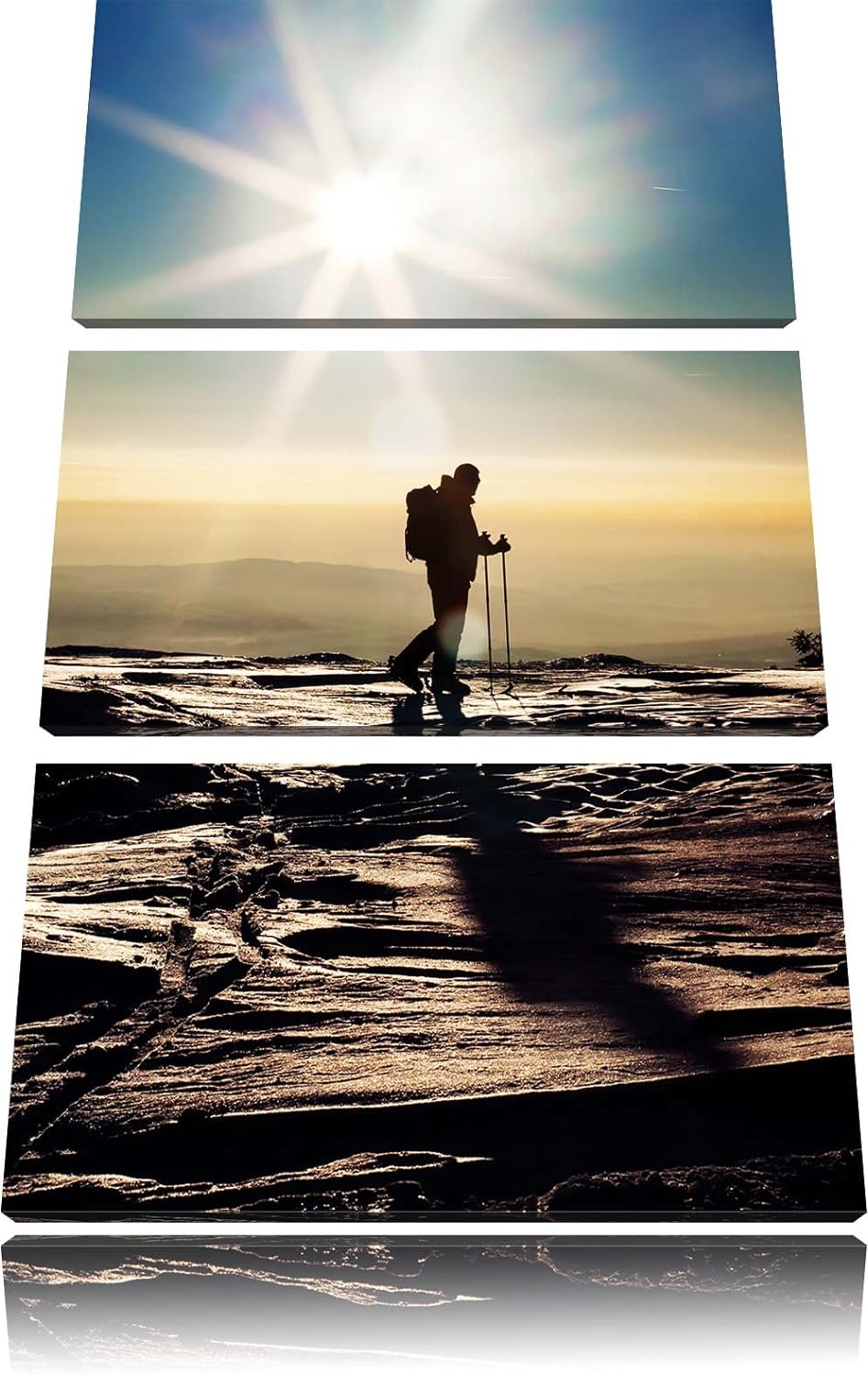 Pixxprint Wintersport Sonnenuntergang Ski als Leinwandbild | Grösse: 3 Teilig (120x80) | Wandbild| K