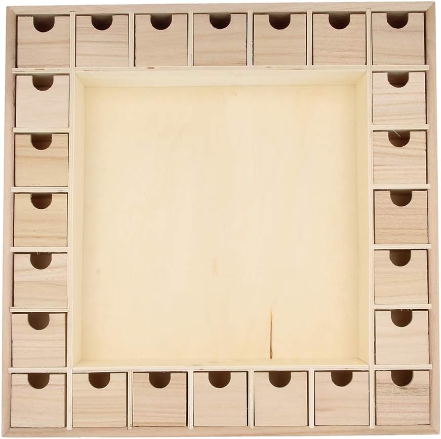 Artemio 39 x 39,5 x 6,5 cm Adventskalender aus Holz mit Schubladen zu dekorieren, beige, 39 x 39.5 X