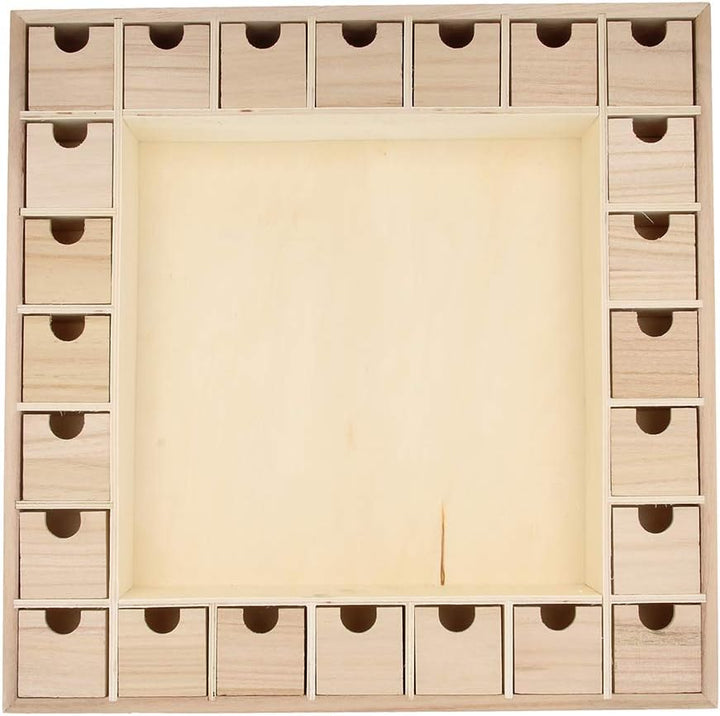 Artemio 39 x 39,5 x 6,5 cm Adventskalender aus Holz mit Schubladen zu dekorieren, beige, 39 x 39.5 X