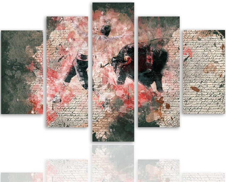 Bilder 5 Teilig Abstraktion Deco Panel Kunst Stierkampf Bulle rosa 100x70 cm Deco panel 100x70 cm A,