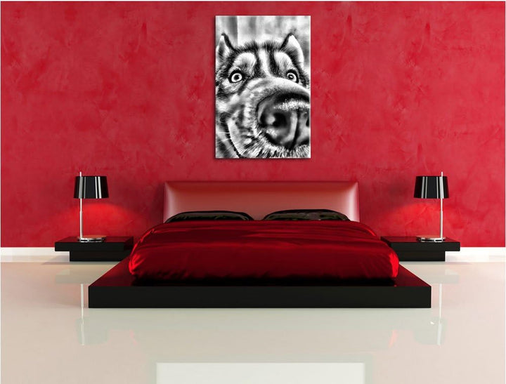 Pixxprint Glücklicher Husky / 100x70cm Leinwandbild bespannt auf Holzrahmen/Wandbild Kunstdruck Deko