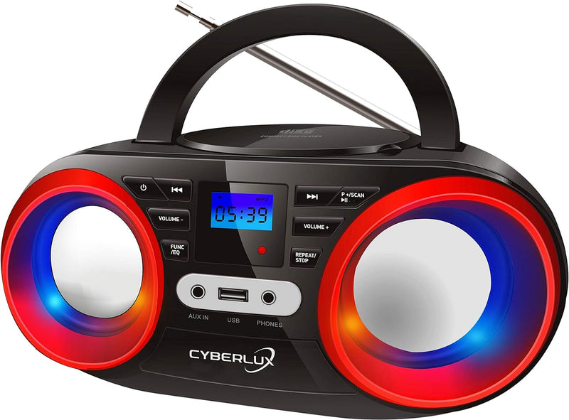 Tragbarer CD-Player | LED-Discolichter | Boombox | CD/CD-R | USB | FM Radio | AUX-In | Kopfhöreransc