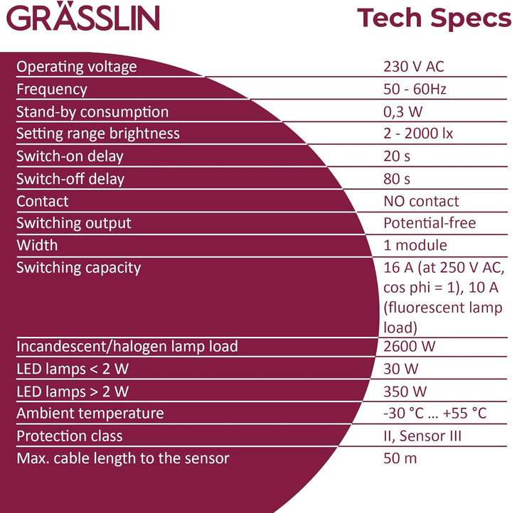 GRÄSSLIN 18.18.0013.1 Turnus 501 A – analoger Dämmerungsschalter mit externem Helligkeitsfühler für