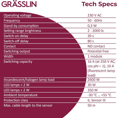 GRÄSSLIN 18.18.0013.1 Turnus 501 A – analoger Dämmerungsschalter mit externem Helligkeitsfühler für