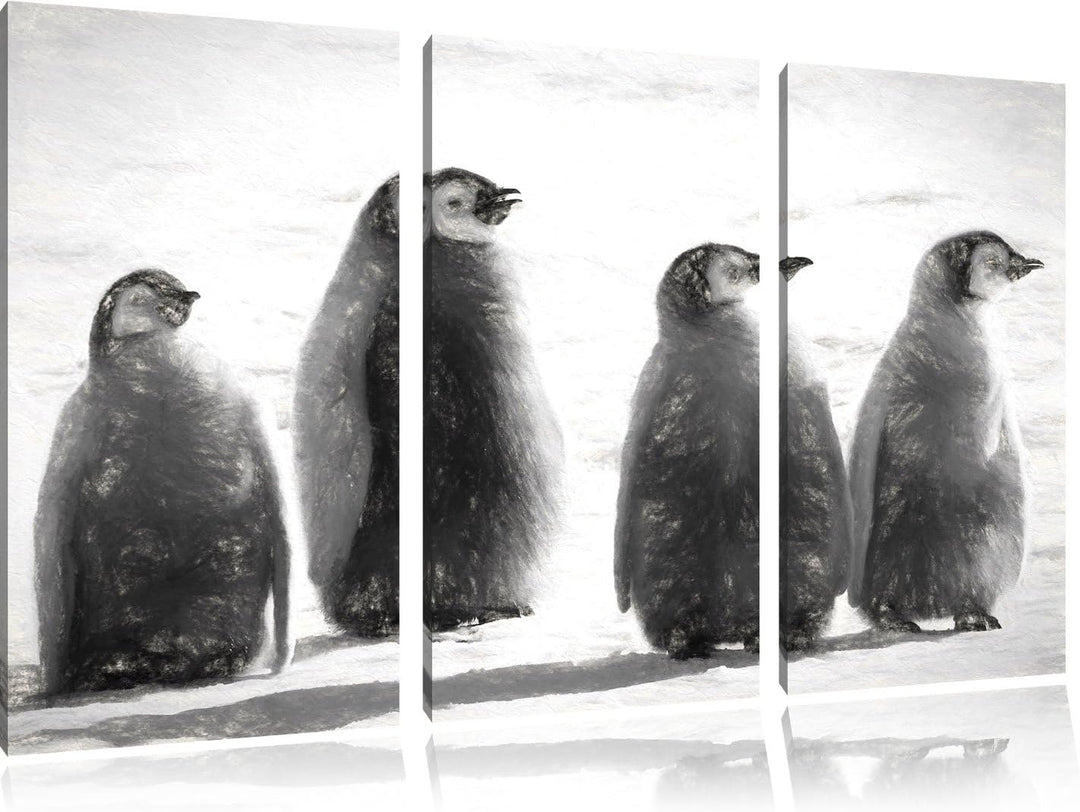 vier Kaiserpinguinküken NewArt 3-Teiler Leinwandbild 120x80 Bild auf Leinwand, XXL riesige Bilder fe