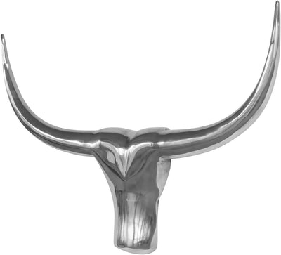 Trendyshop365 Stier Deko-Geweih aus poliertem Aluminium 52x40cm Trophäe Wanddeko