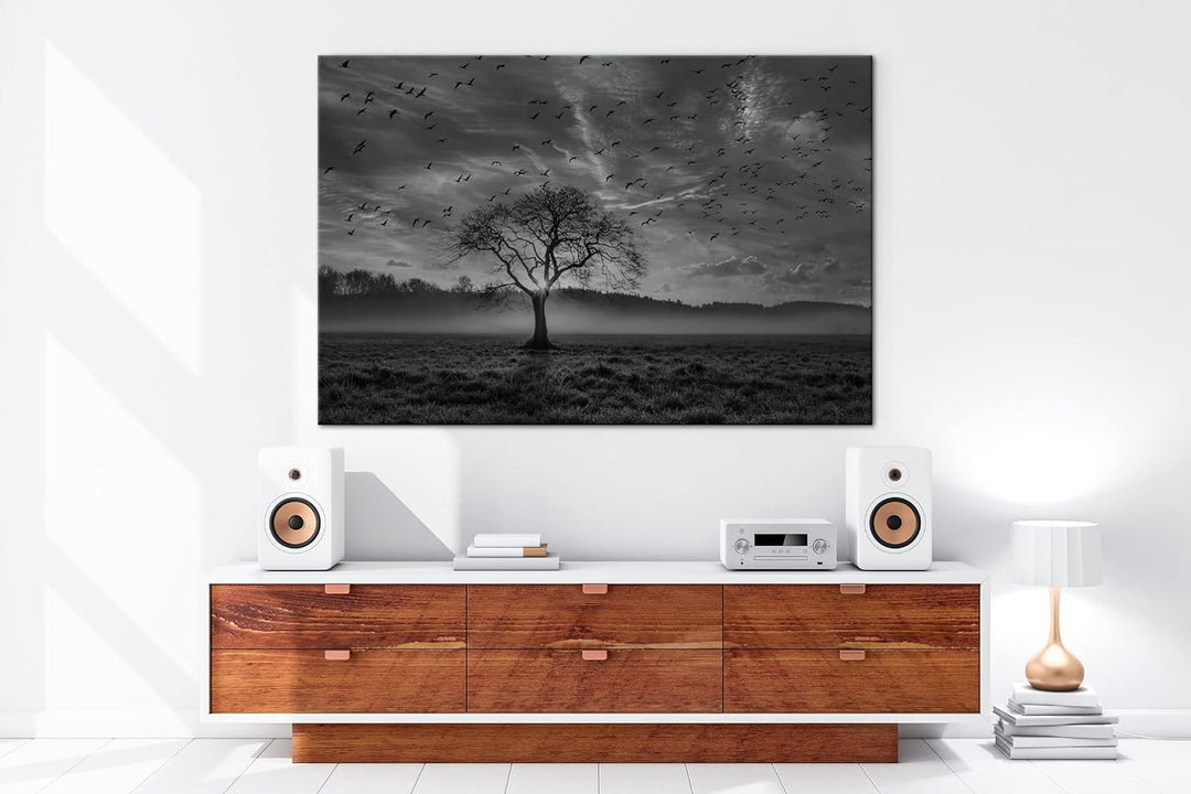 deyoli einsamer Baum Format: 80x60 Effekt: Schwarz&Weiss als Leinwandbild, Motiv fertig gerahmt auf