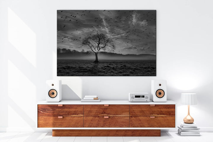 deyoli einsamer Baum Format: 80x60 Effekt: Schwarz&Weiss als Leinwandbild, Motiv fertig gerahmt auf