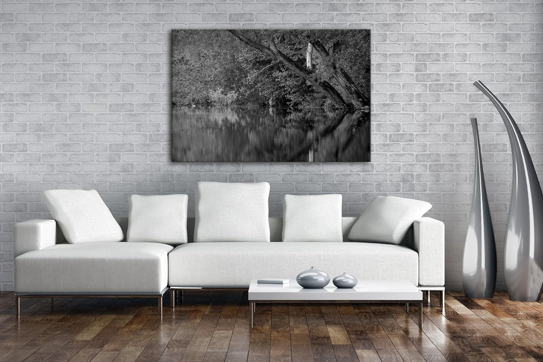 deyoli Bäume am Seeufer im Herbst Effekt: Schwarz/Weiss Format: 80x60 als Leinwand, Motiv fertig ger