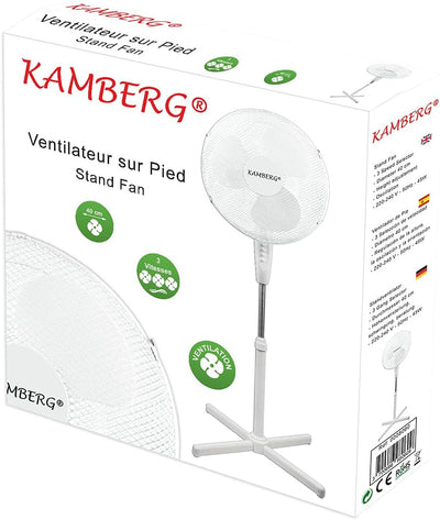 Kamberg - 00008060 Ventilator, 40 cm, mit weissen Füssen, 3 Geschwindigkeitsstufen, Oszillation, höh