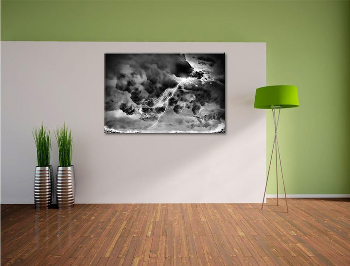 Pixxprint Monocrome, Blitz am Himmel, Format: 100x70 auf Leinwand, 100x70