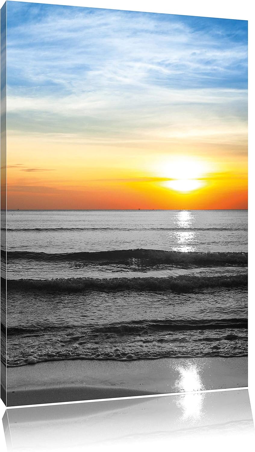 Pixxprint Malibu Beach Sunrise Water Sand als Leinwandbild/Grösse: 120x80 cm/Wandbild/Kunstdruck/fer