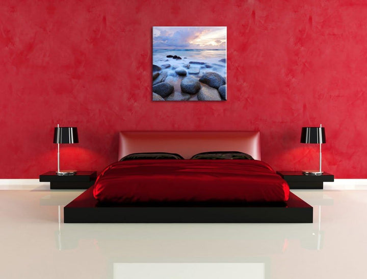 Romantisches Meer, Format: 70x70 auf Leinwand, XXL riesige Bilder fertig gerahmt mit Keilrahmen, Kun