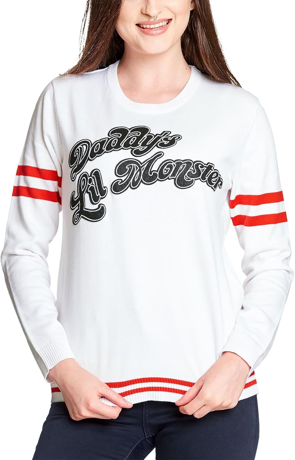 Suicide Squad Damen Strick Pullover Harley Quinn Daddys Lil Monster DC Comics weiss - L
