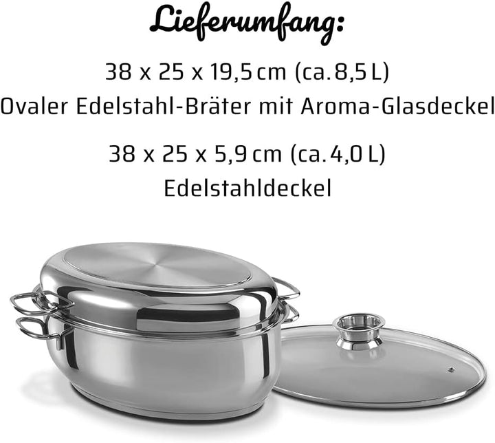 GSW 411318 3in1 Multibräter 3-in-1 – hochwertiger 2 Deckeln, ideal zum Schmoren, Dünsten und Braten,