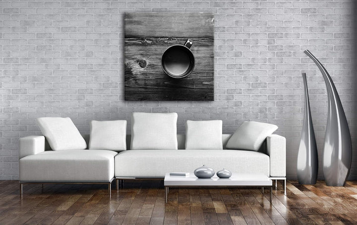 deyoli leckerer Kaffee auf Einem altem Holztisch Format: 60x60 Effekt: Schwarz&Weiss als Leinwandbil