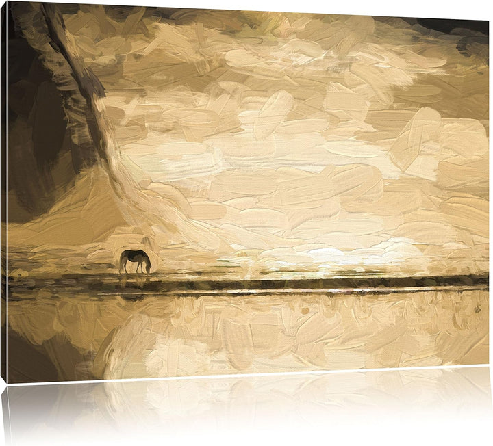 Pixxprint wildes Pferd am Ufer Einer Insel Kunst Pinsel Effekt, Format: 100x70 auf Leinwand, 100x70