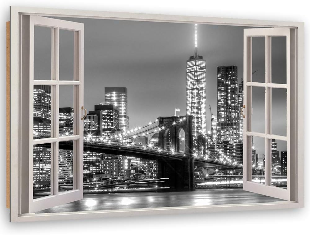 Wanddeko 3D Illusion Kunst modern Bilder New York schwarz-weiss 90x60 cm Deko Paneel 90x60 cm schwar
