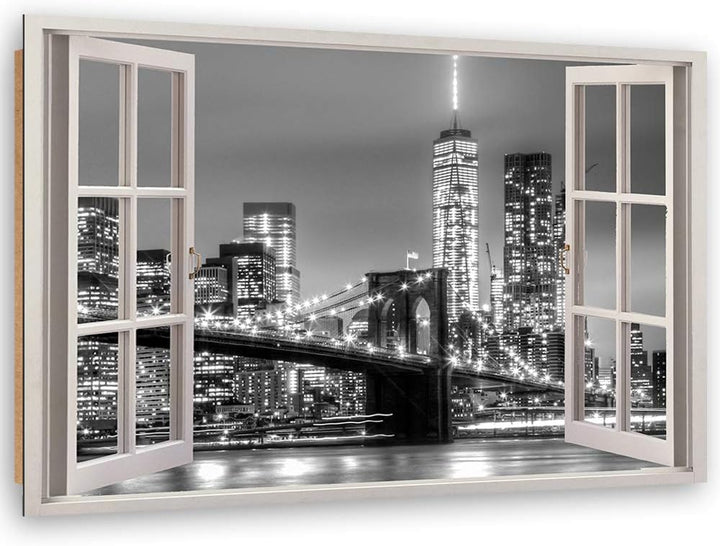 Wanddeko 3D Illusion Kunst modern Bilder New York schwarz-weiss 90x60 cm Deko Paneel 90x60 cm schwar