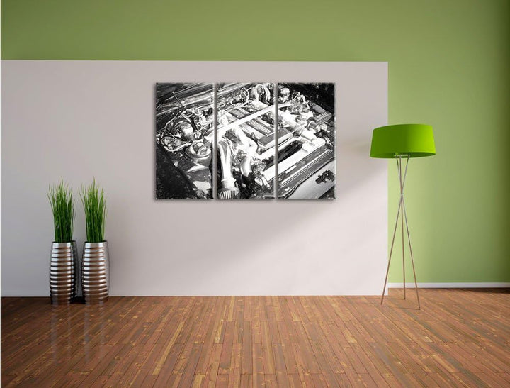Pixxprint Motorblock 3Teiler 120x80 cm Leinwandbild Wandbild Kunstdruck