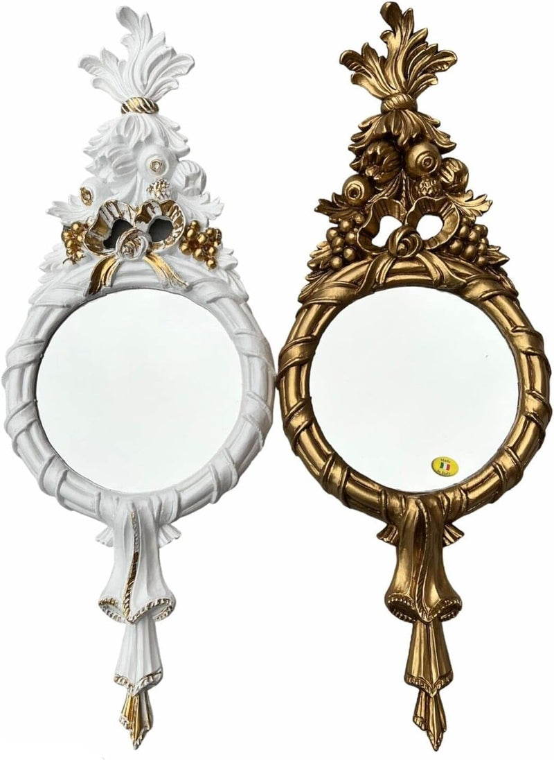 Barock Spiegel Weiss Gold Rund Italienische Wandspiegel Antik 62x24 Modern Deko Dekorativer Wanddeko