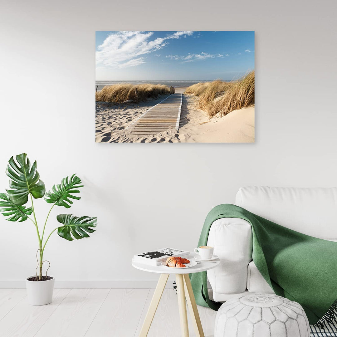Feeby Vlies Leinwandbild XXL Strand Meer Wellen Himmel 120x80 cm Wandbild Kunst Bilder Schlafzimmer