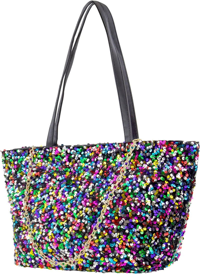 Pailletten Tasche Damen Handtasche Glitzer weiss schwarz Hingucker, Weiss