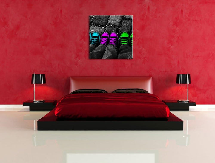 Pixxprint Sportschuhe Modern als Leinwandbild/Grösse: 70x70 cm/Wandbild/Kunstdruck/fertig bespannt,
