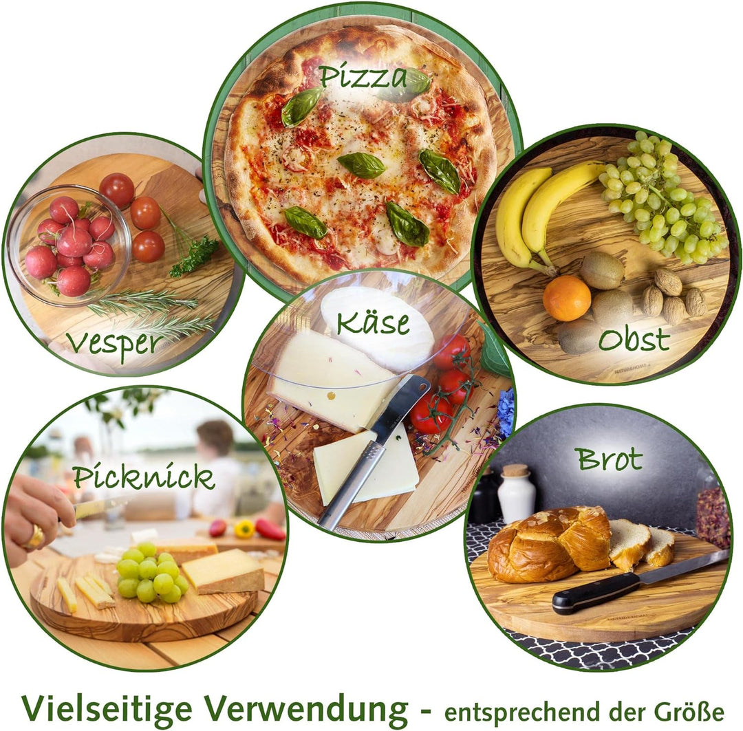NATUREHOME Olivenholz Schneidebrett 20cm Rund - antibakterielles und antiseptisches Holzschneidebret