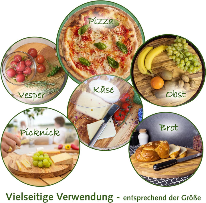 NATUREHOME Olivenholz Schneidebrett 20cm Rund - antibakterielles und antiseptisches Holzschneidebret