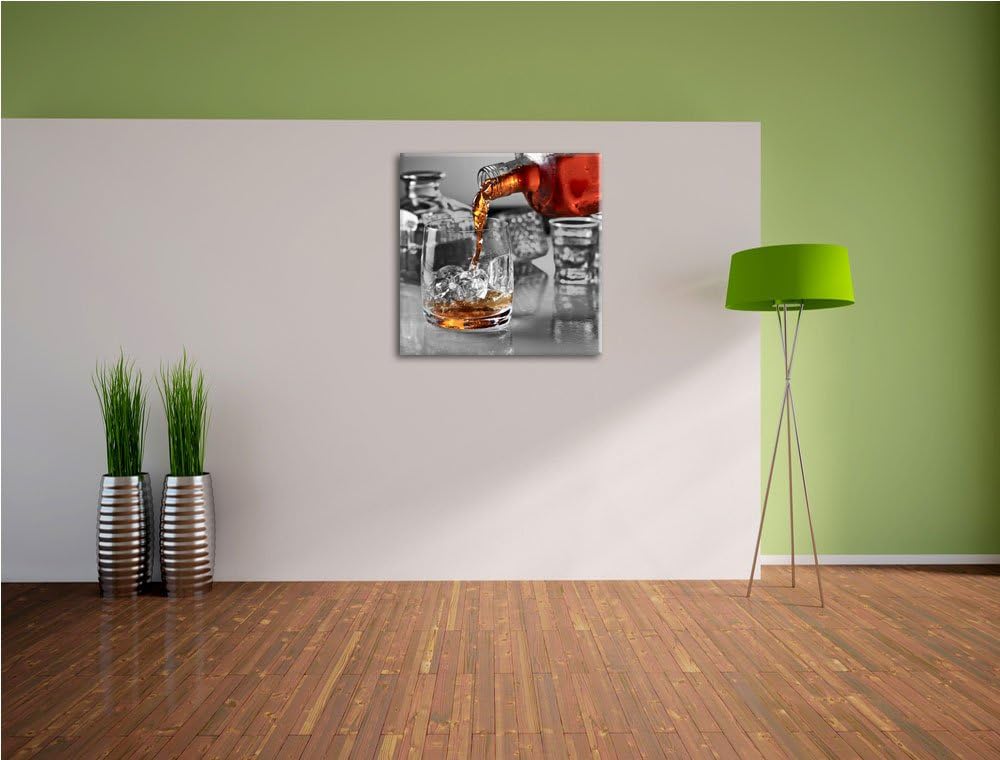 Pixxprint Whiskey im Whiskeyglas als Leinwandbild/Grösse: 70x70 cm/Wandbild/Kunstdruck/fertig bespan