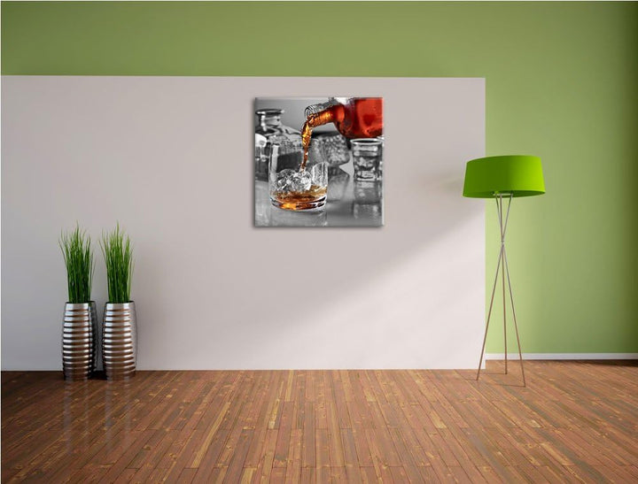 Pixxprint Whiskey im Whiskeyglas als Leinwandbild/Grösse: 70x70 cm/Wandbild/Kunstdruck/fertig bespan