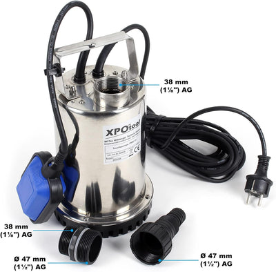 XPOtool Tauchpumpe bis 7500l/h, max. Förderhöhe 6,5m, Schmutzwasserpumpe 400W, Fremdkörper bis 5mm