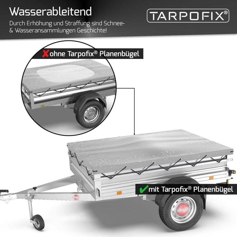 Tarpofix® Anhängerplane Flachplane 140 x 105 x 7,5 cm + 1x Planenbügel (verstellbar 100-145 cm) - ra