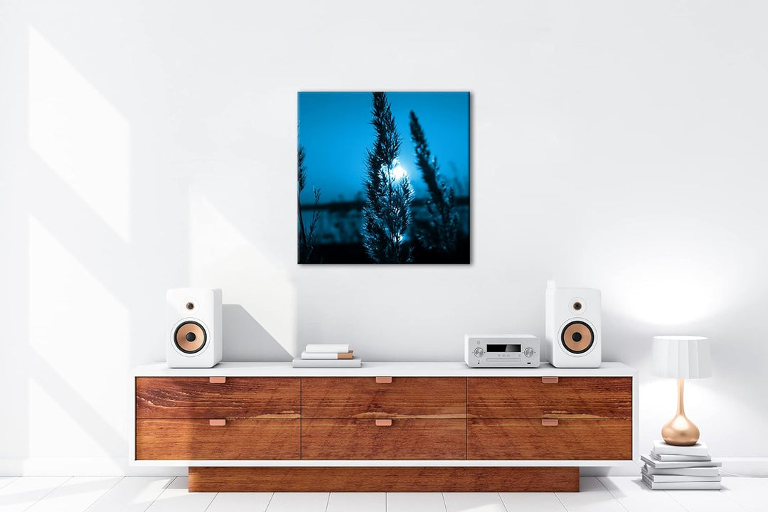 deyoli schöne Landschaft bei Sonnenuntergang Format: 60x60 Effekt: Monocrome Blau als Leinwandbild,