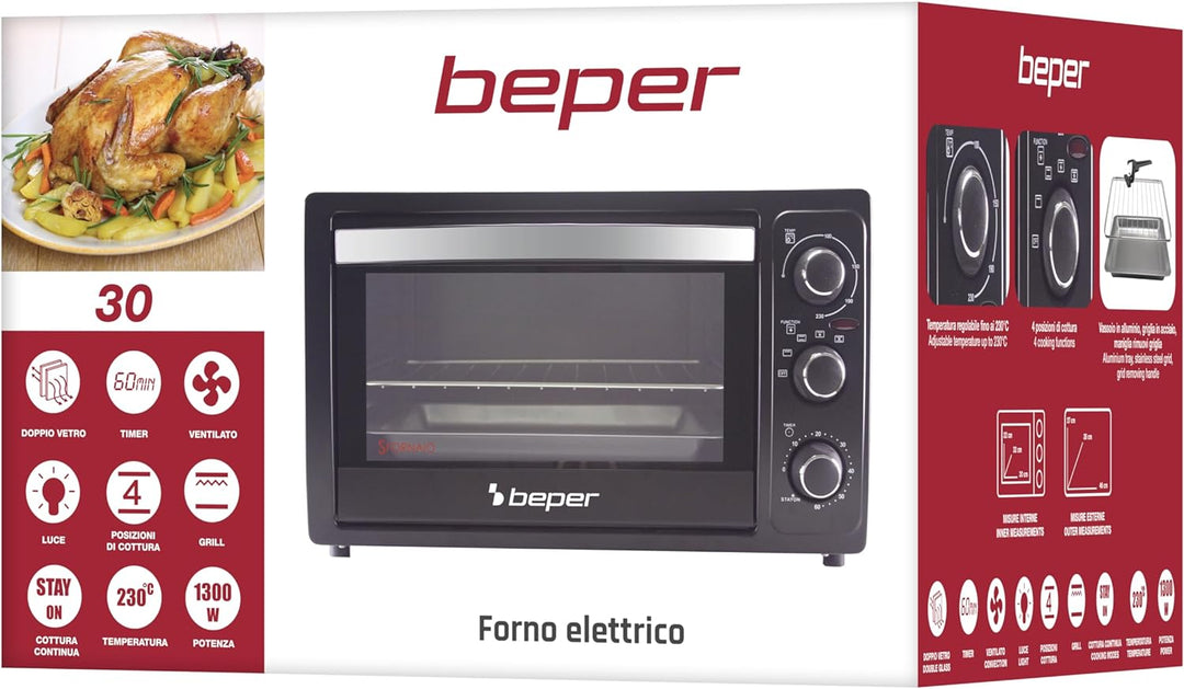 BEPER 90.884 Elektrischer Backhofen, Schwarz 30 Liter Schwarz, 30 Liter Schwarz
