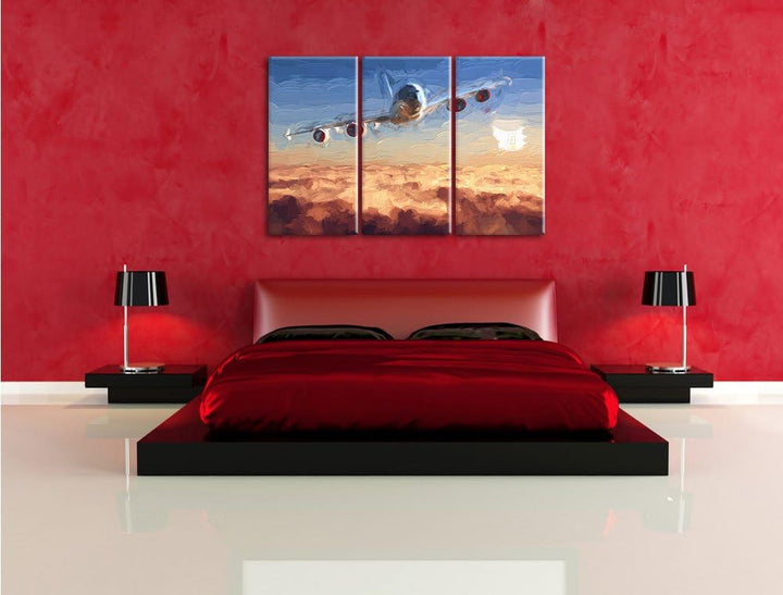 Pixxprint Flugzeug 3Teiler 120x80 cm Leinwandbild Wandbild Kunstdruck