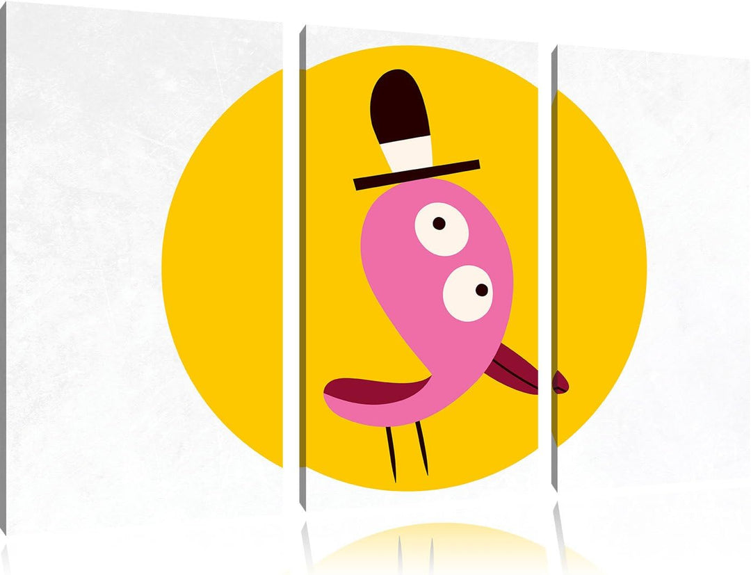 Pixxprint Lustiger Vogel mit einfarbigem Hintergrund weiss 3-Teiler Leinwandbild 120x80 Bild auf Lei