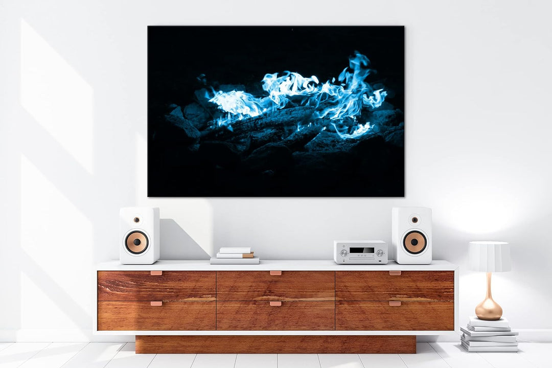 deyoli Dark heisses Lagerfeuer bei Nacht Format 100x70 Effekt: Monocrome Blau als Leinwandbild, Moti