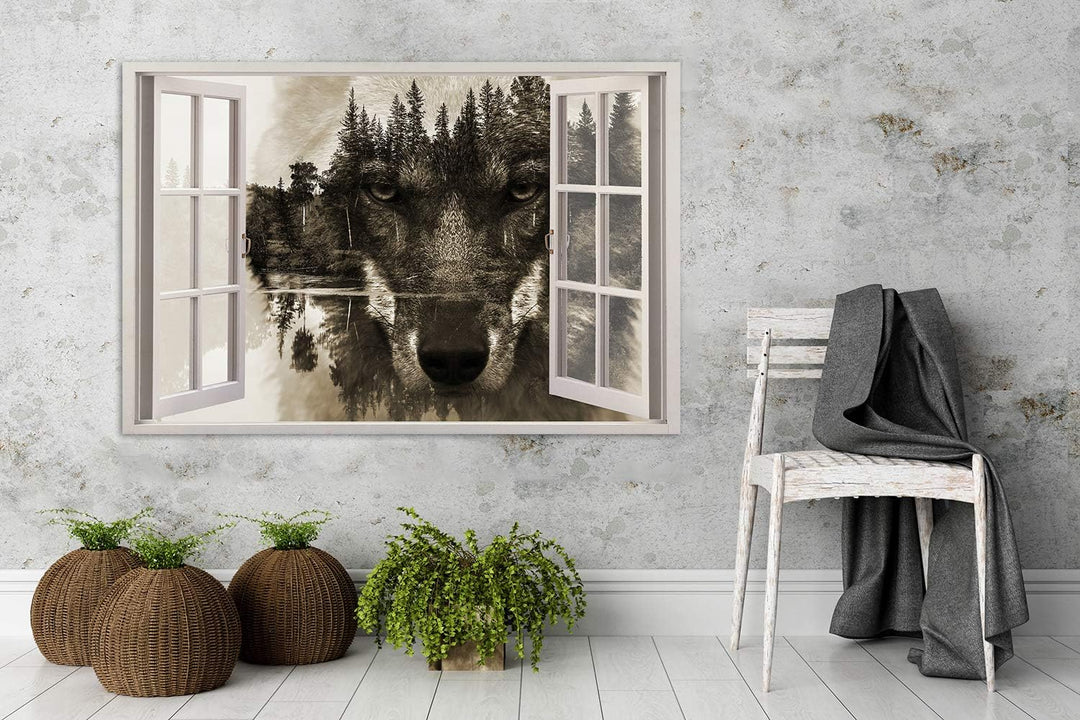 Feeby Leinwand Bilder - Fensterblick Natur- 120x80 cm- Deko Wohnzimmer - Wandbilder Schlafzimmer - D