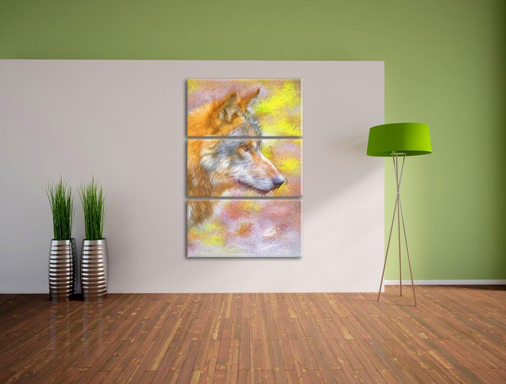 anmutiger Wolf Spezial 3-Teiler Leinwandbild 120x80 Bild auf Leinwand, XXL riesige Bilder fertig ger