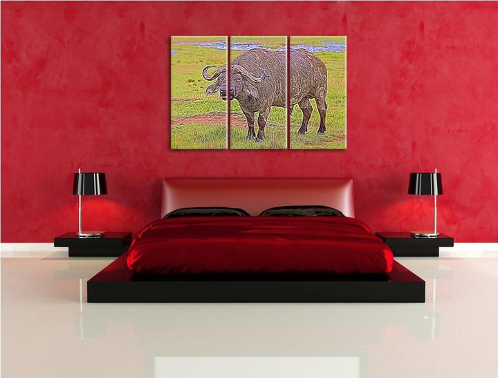 Schlamm verschmierter Kaffernbüffel NewArt 3-Teiler Leinwandbild 120x80 Bild auf Leinwand, XXL riesi