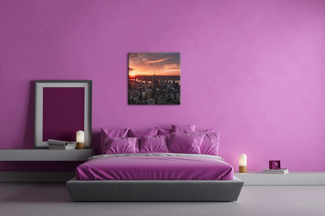 deyoli Skyline bei Sonnenuntergang Format: 60x60 cm als Leinwandbild, Motiv fertig gerahmt auf Echth