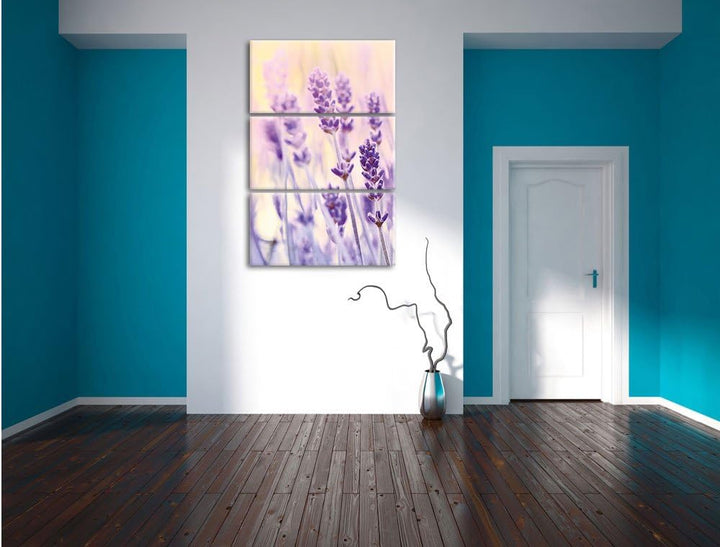 Pixxprint Lavendel / 3-Teilig/Gesamtmass 120cm Leinwandbild bespannt auf Holzrahmen/Wandbild Kunstdr