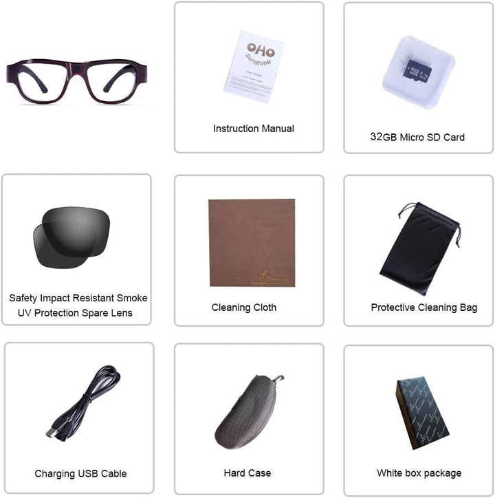 OhO Camera Sunglasses, 32GB Ultra HD Outdoor Sports Action Camera with Built in 16MP Camera and Pola