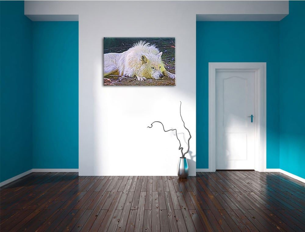 ruhender Polarwolf Deluxe Format: 100x70 cm auf Leinwand, XXL riesige Bilder fertig gerahmt mit Keil