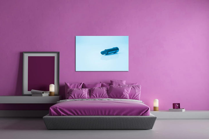 deyoli erotischer roter Lippenstift Format 80x60 Effekt: Monocrome Blau als Leinwandbild, Motiv fert