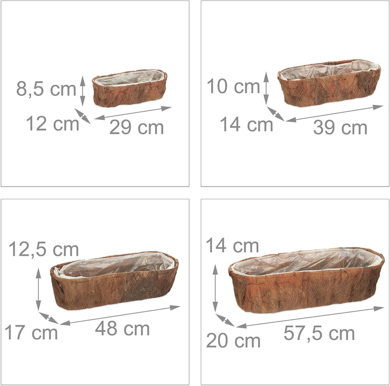 Relaxdays Blumenkasten, 4 unterschiedliche Grössen, für Garten, Balkon & Fensterbank, Dekoblumentopf